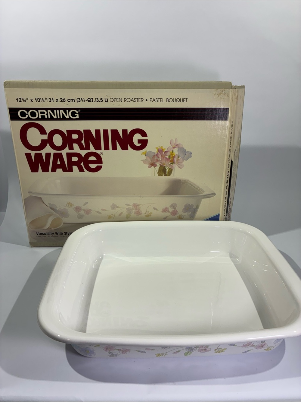 Vintage Corning Ware Pastel Bouquet A-21 3.5 Qt Open Roaster With Box